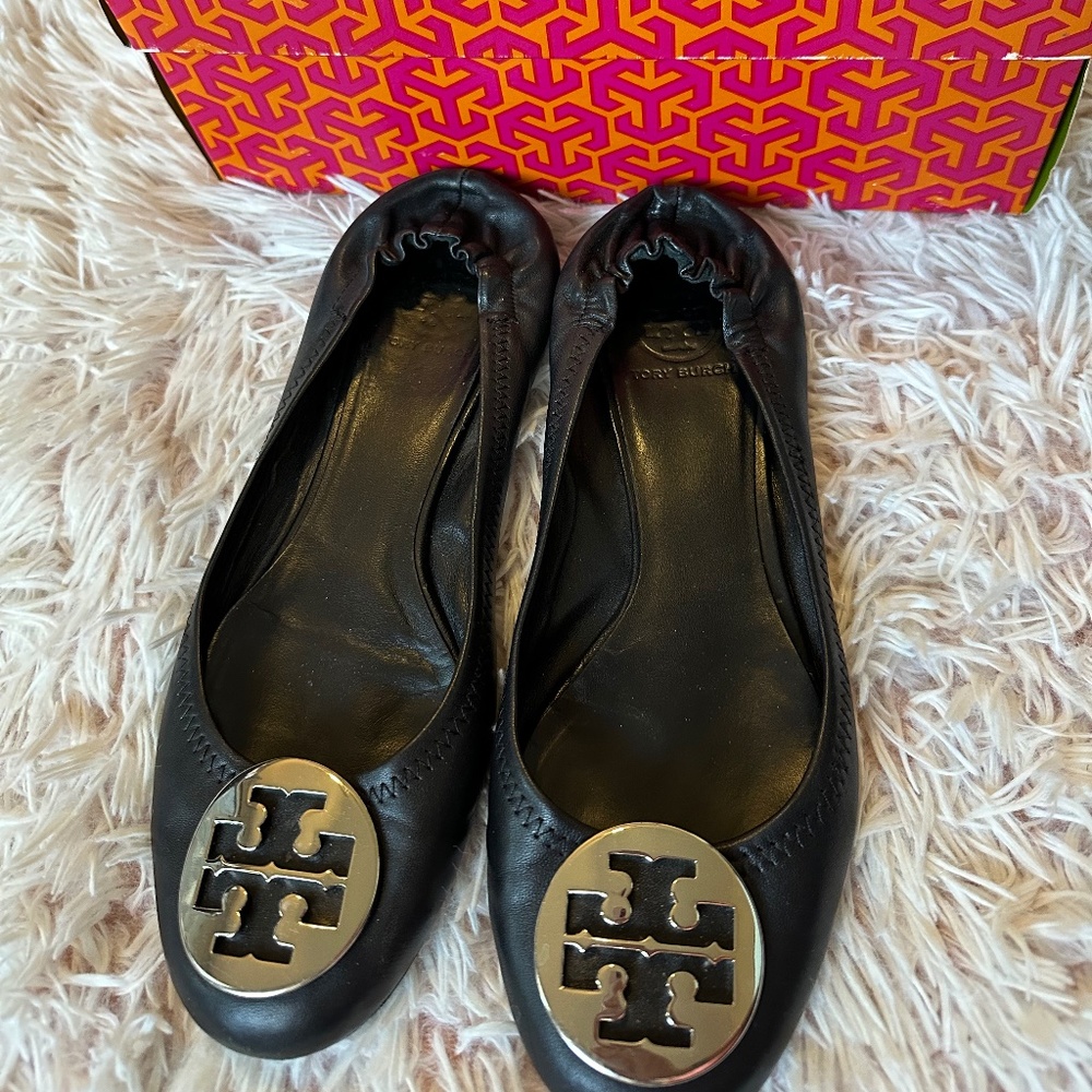 Tory Burch Classic Reva Ballet Black/Silver 9